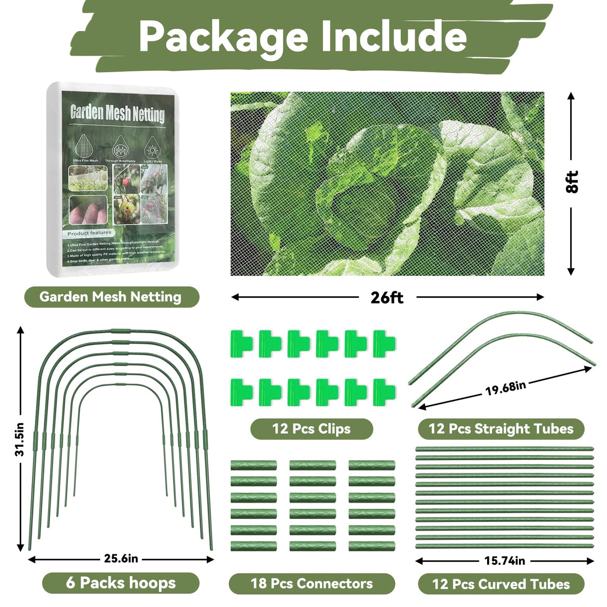 YATHO garden netting kit with 6 hoops for sturdy year‑round protection.