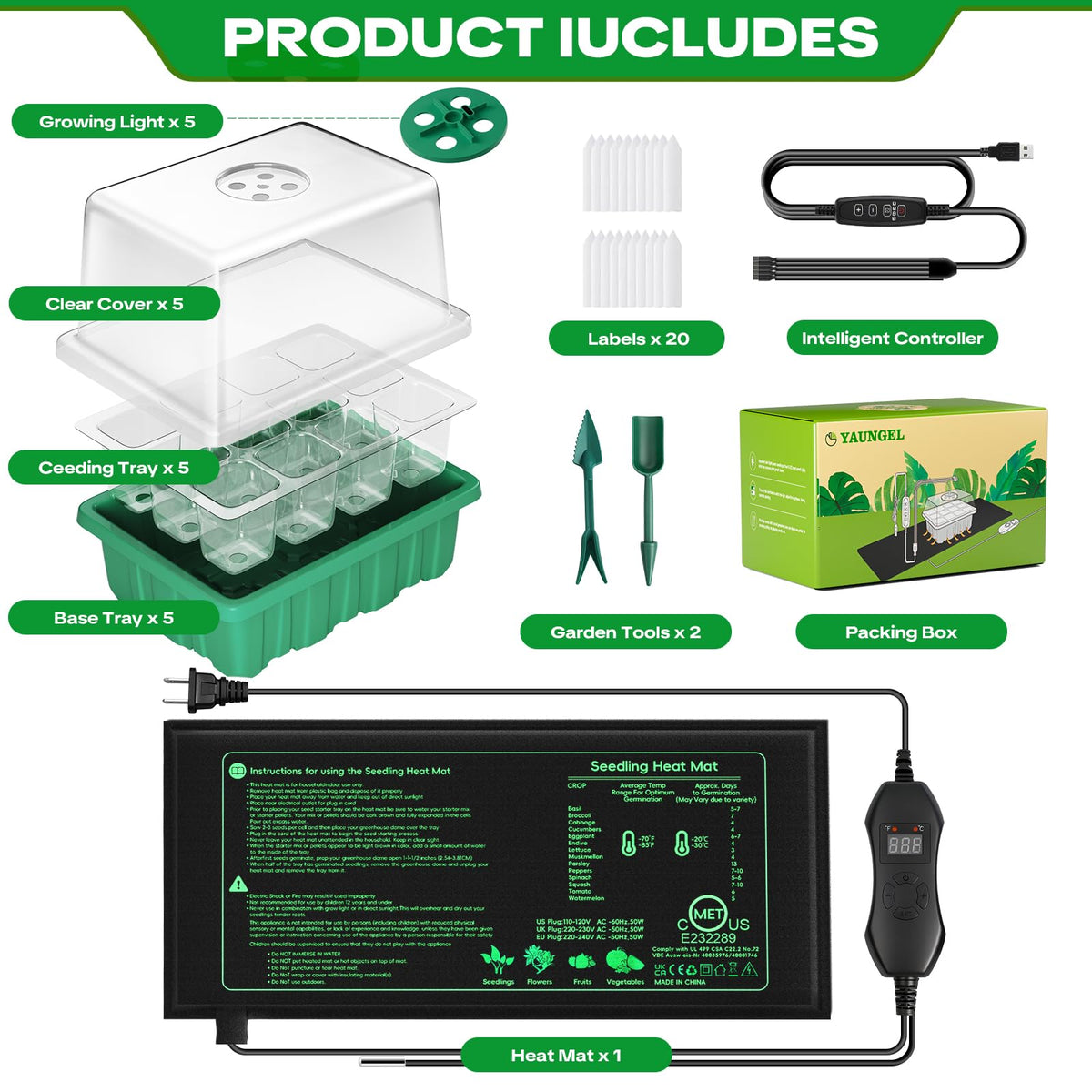 YAUNGEL complete seed starter kit with everything for indoor germination.