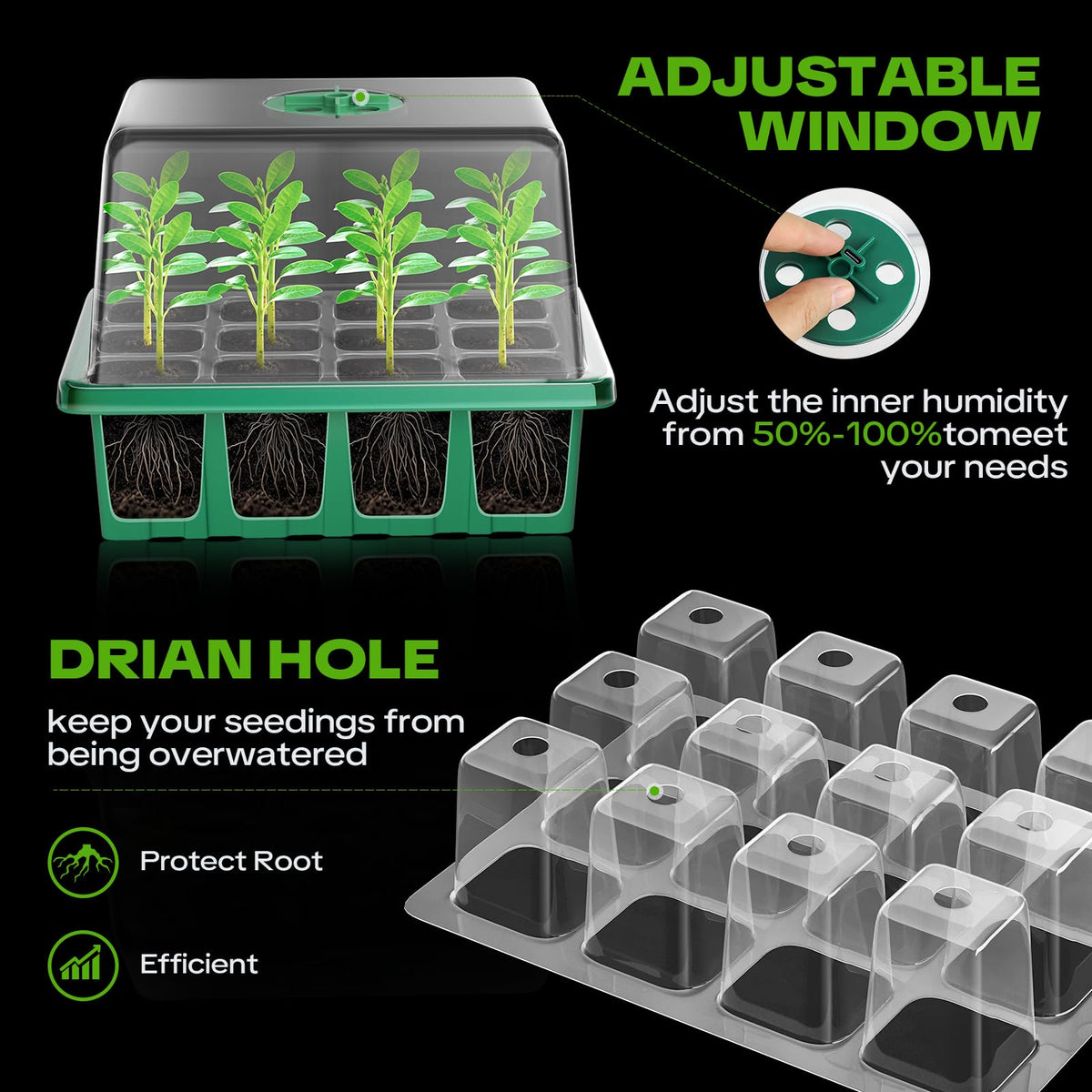 YAUNGEL durable PVC seed starter trays for repeated use.