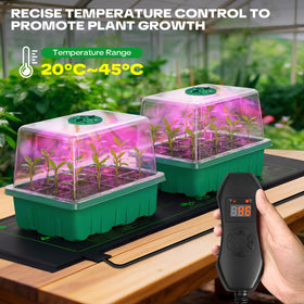YAUNGEL heat mat with thermostat keeping soil warm for faster germination.