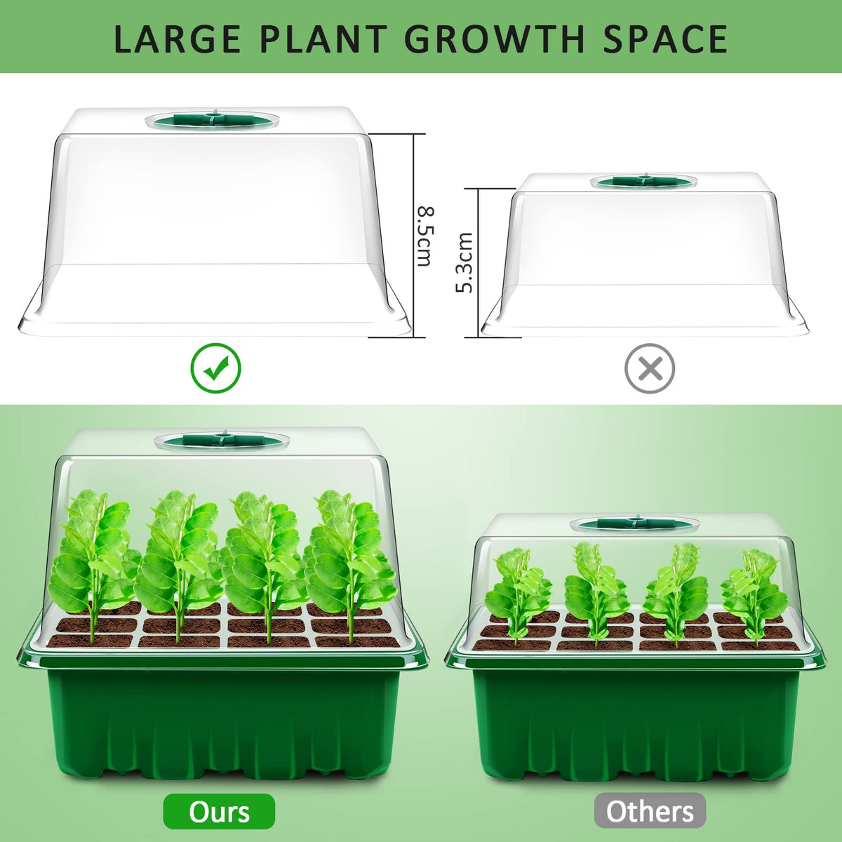 YAUNGEL seed starter tray with heightened lid showing extra headroom