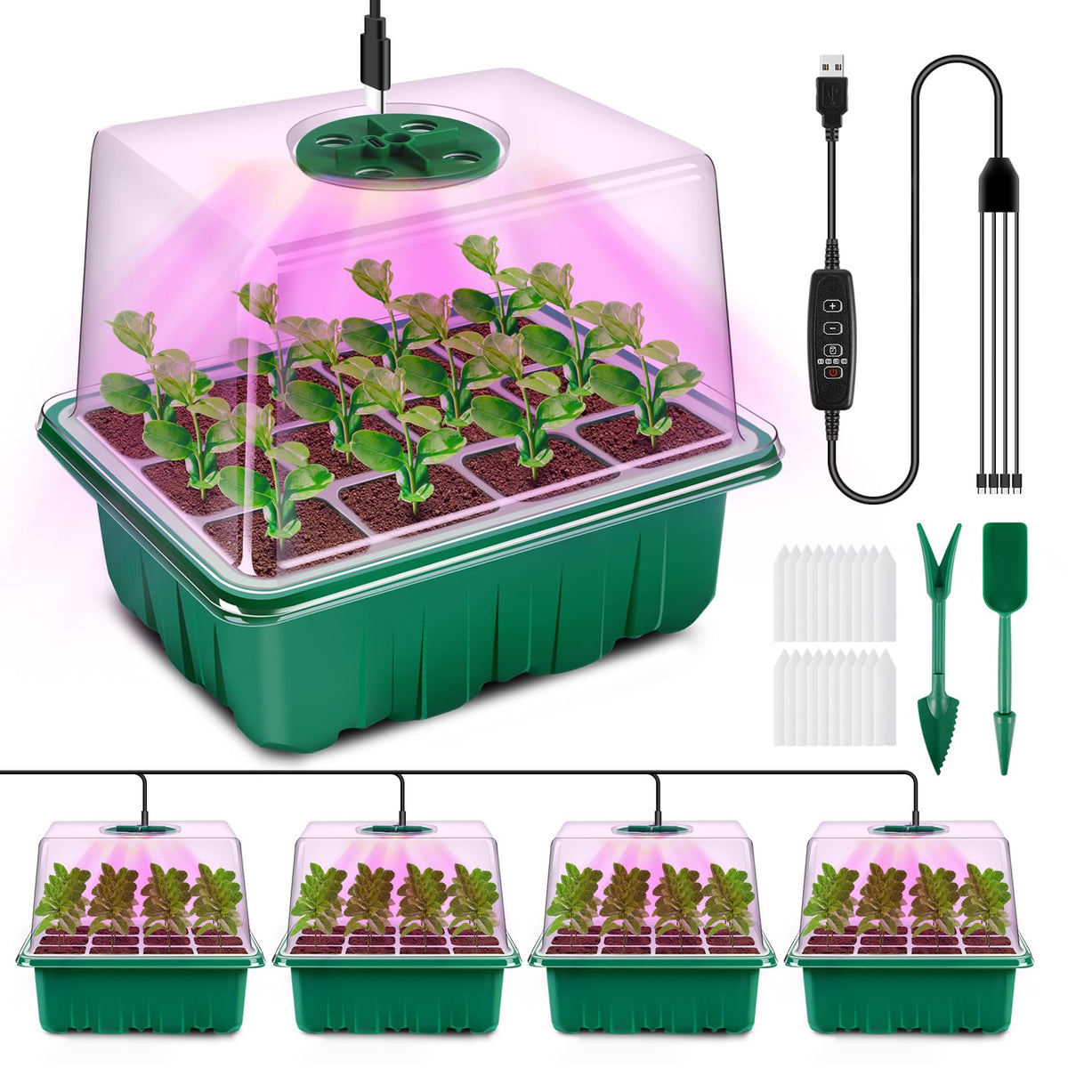 YAUNGEL seed starter tray with grow light, full-spectrum LEDs for indoor seed germination.