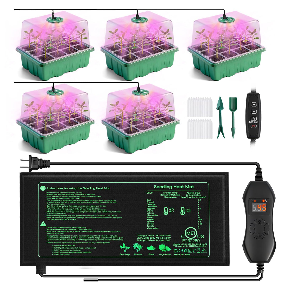 YAUNGEL seed starter tray with grow light promoting strong, compact seedlings.