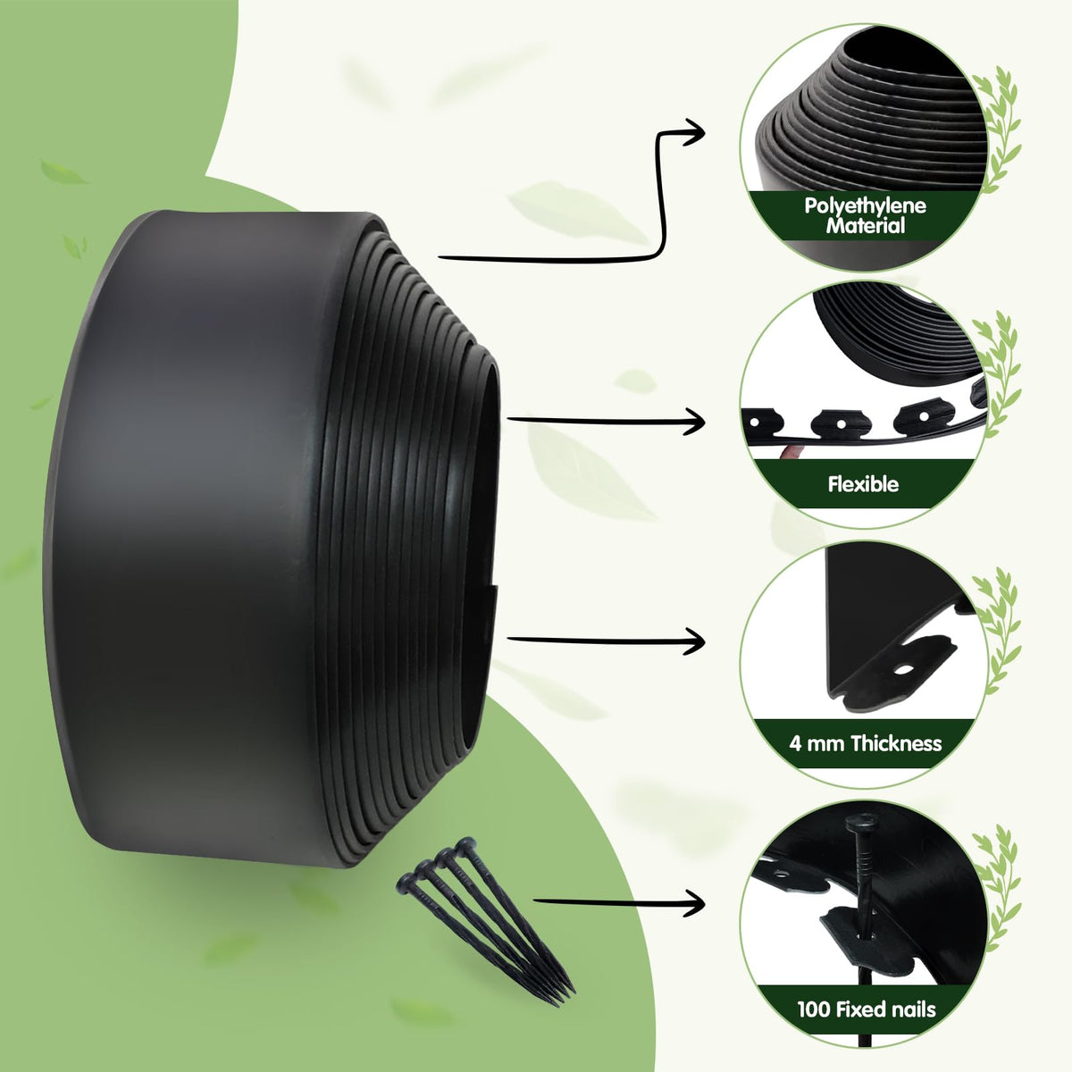Yawfold flexible PE plastic edging cut to fit garden curves.