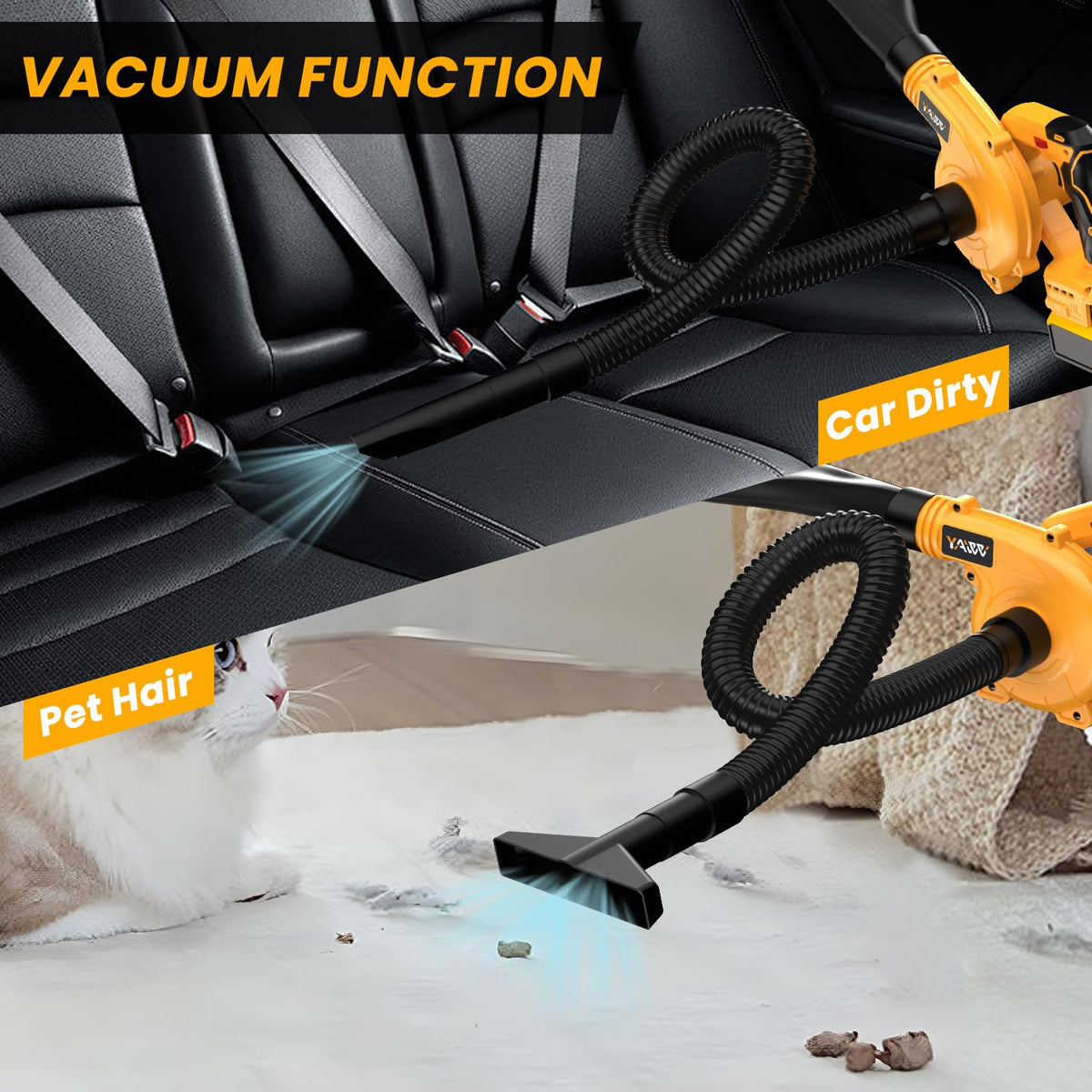 YAWV portable air blower suited for car, workshop, driveway and camping tasks.