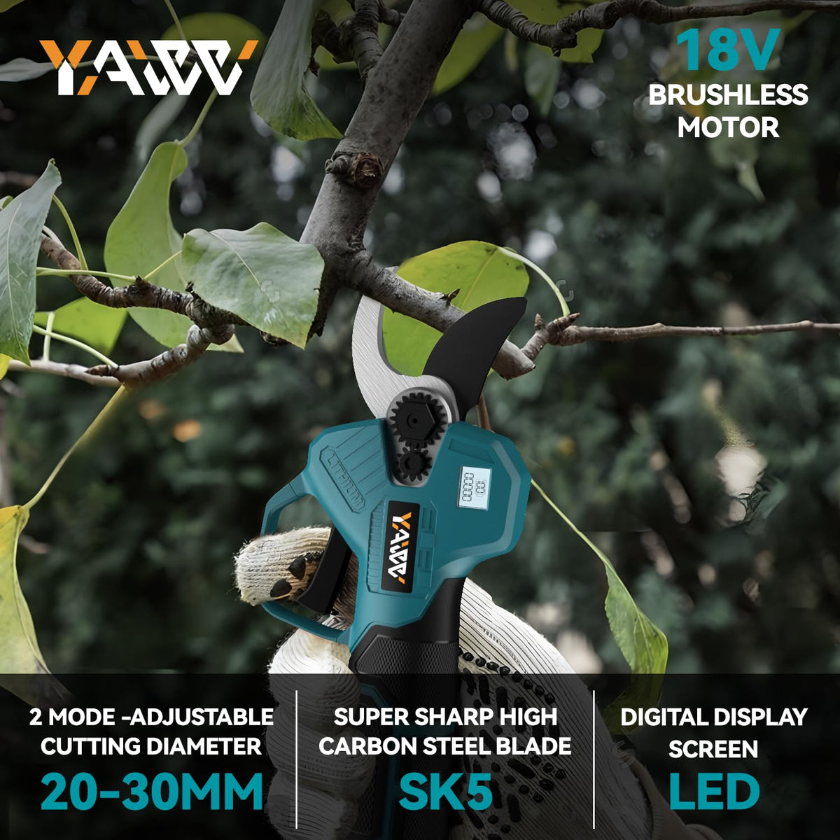 YAWV pruning shears with high-speed brushless motor for efficient trimming