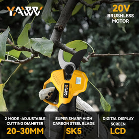 YAWV pruning shears brushless motor delivers strong performance for quick, clean cuts.