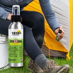 YAYA Organics Tick Ban spray being applied on skin or clothing