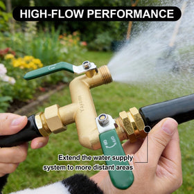 Yayamz 3/4-inch faucet adapter fits standard outdoor faucets.