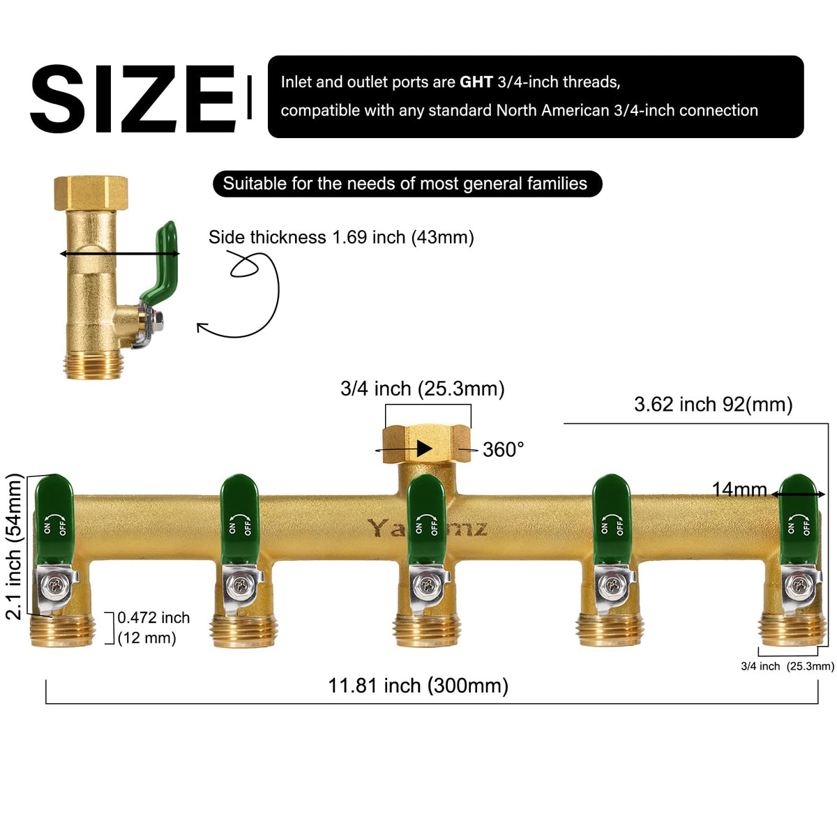 Brass diverter with vertical outlet design reduces strain and prolongs connections.
