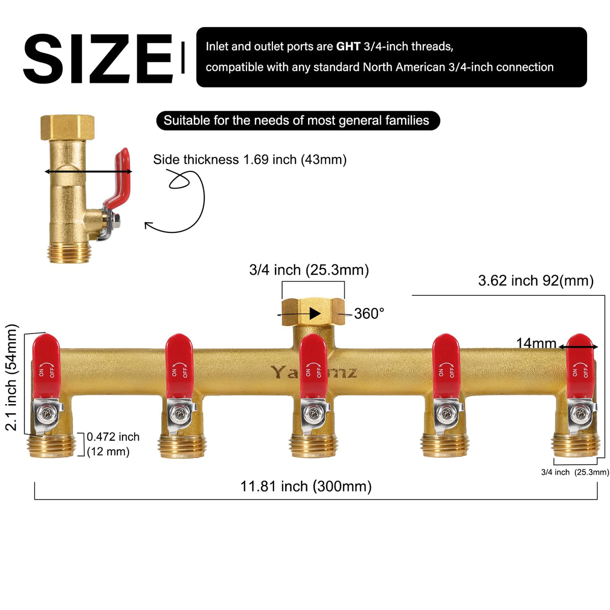 Yayamz brass diverter with red handles for easy control and multiple connections