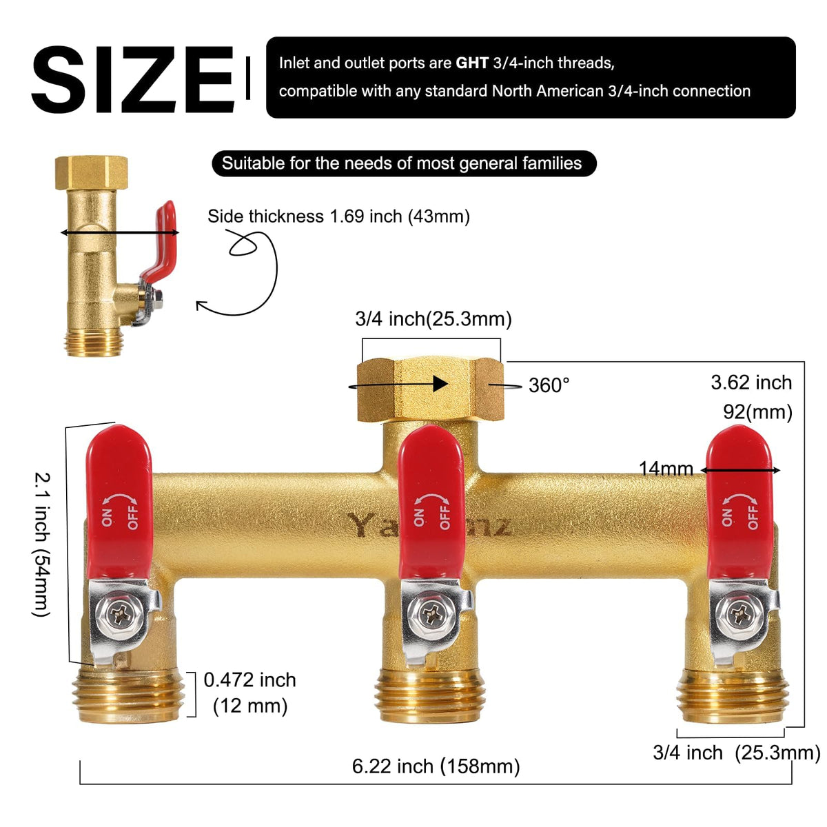 Yayamz brass diverter with vertical outlet for durable, upright connections.