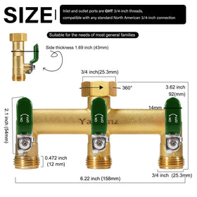 Yayamz diverter with 3-way valve for flexible irrigation setups.