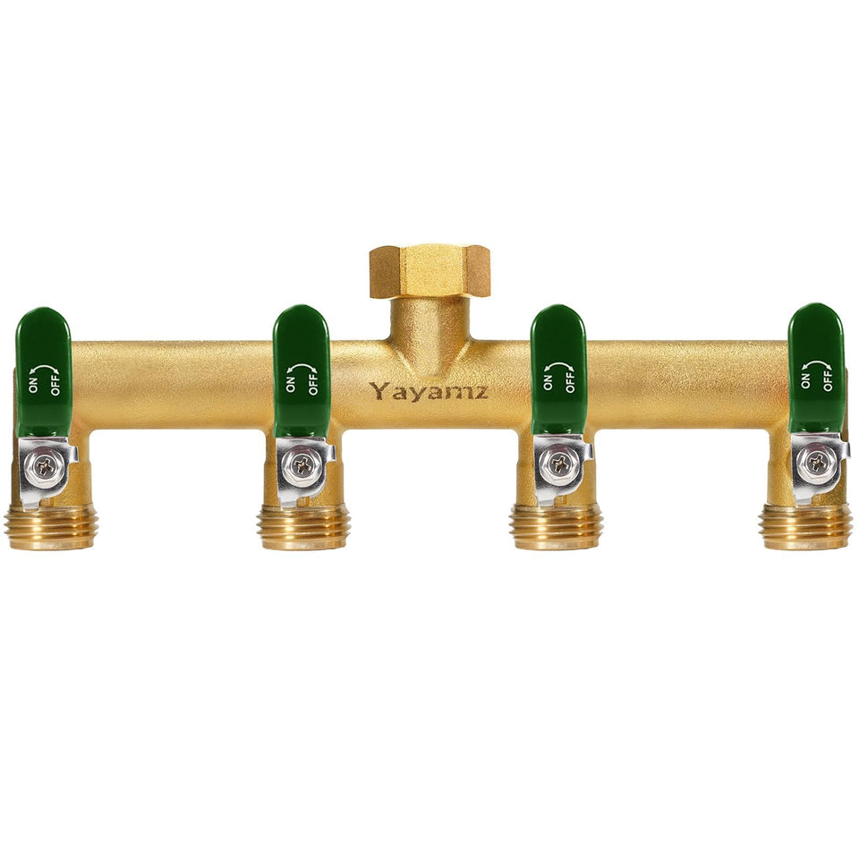 Yayamz garden hose splitter brass four-way valve for versatile watering setups