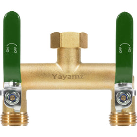 Yayamz garden hose splitter brass 2-way valve for versatile irrigation setups.