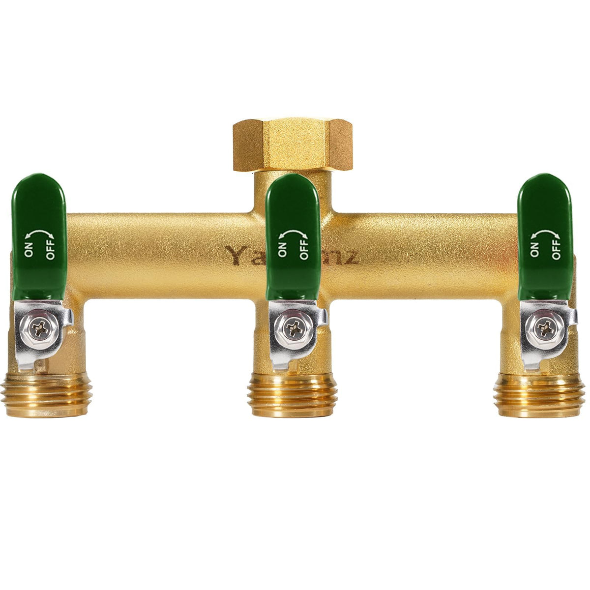Yayamz garden hose splitter with brass body for durable outdoor use.