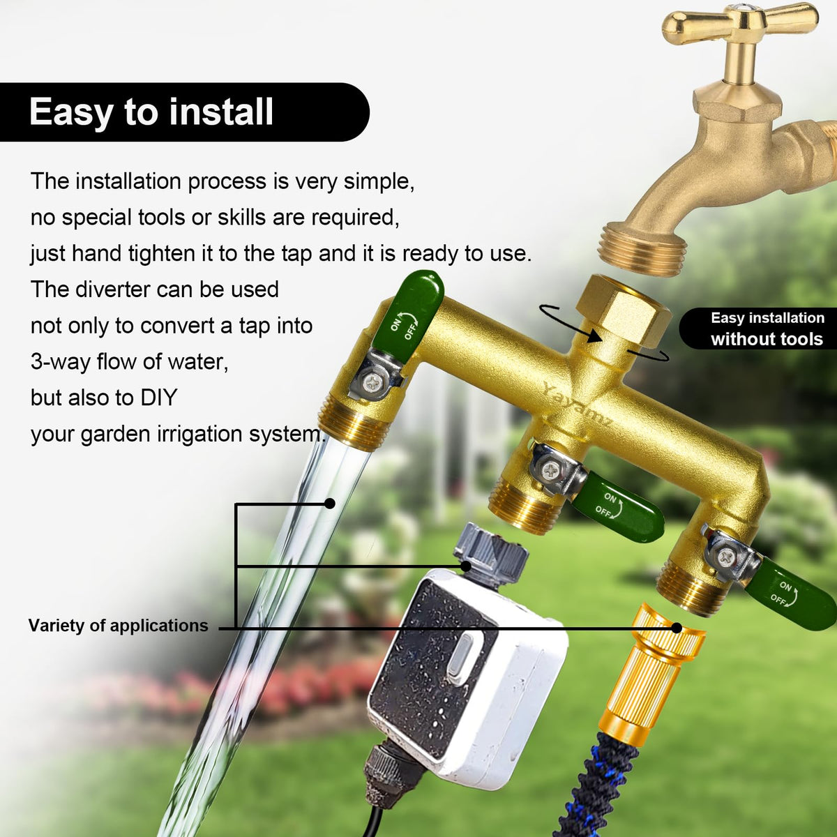 Yayamz durable brass construction withstands high-pressure use in demanding outdoor watering tasks