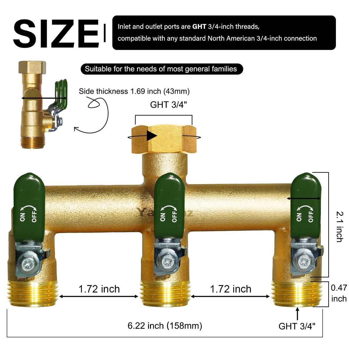 Yayamz hose divider side view highlights the vertical outlets designed for easy timer installation