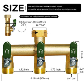 Yayamz hose divider side view highlights the vertical outlets designed for easy timer installation