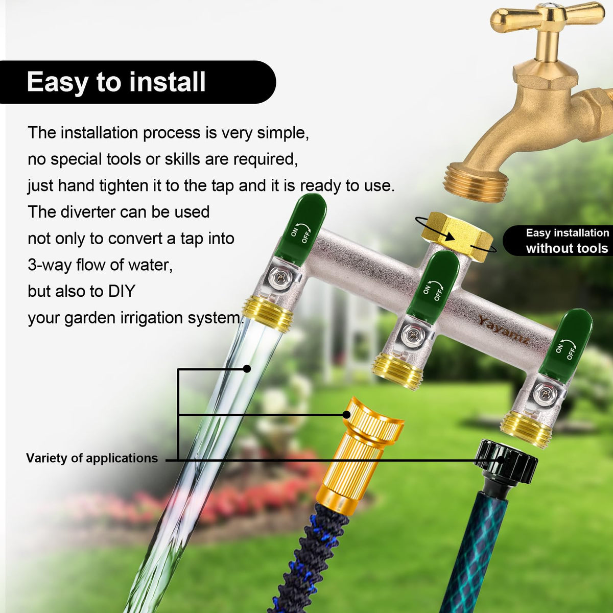 Yayamz outdoor garden setup demonstrates three-way distribution.