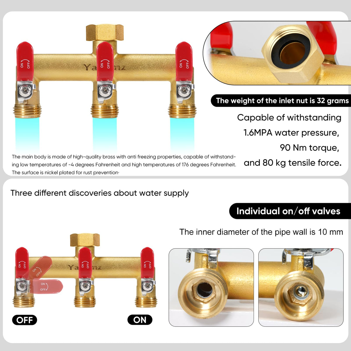 Yayamz rubber coated handle on brass diverter for easy grip during setup.