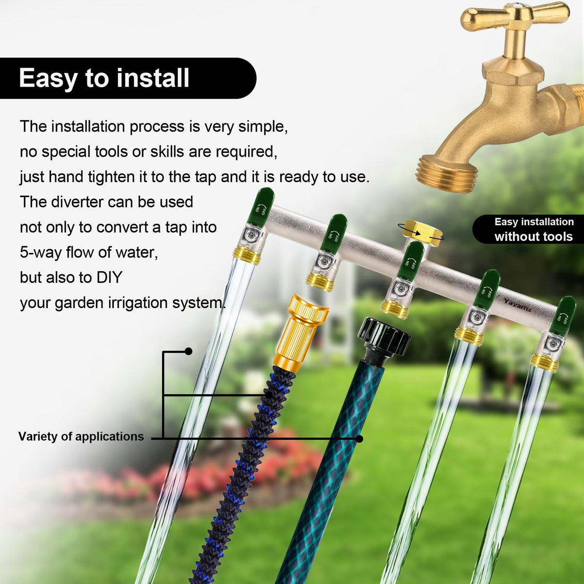 Yayamz rust-resistant, frost-ready splitter for reliable outdoor watering