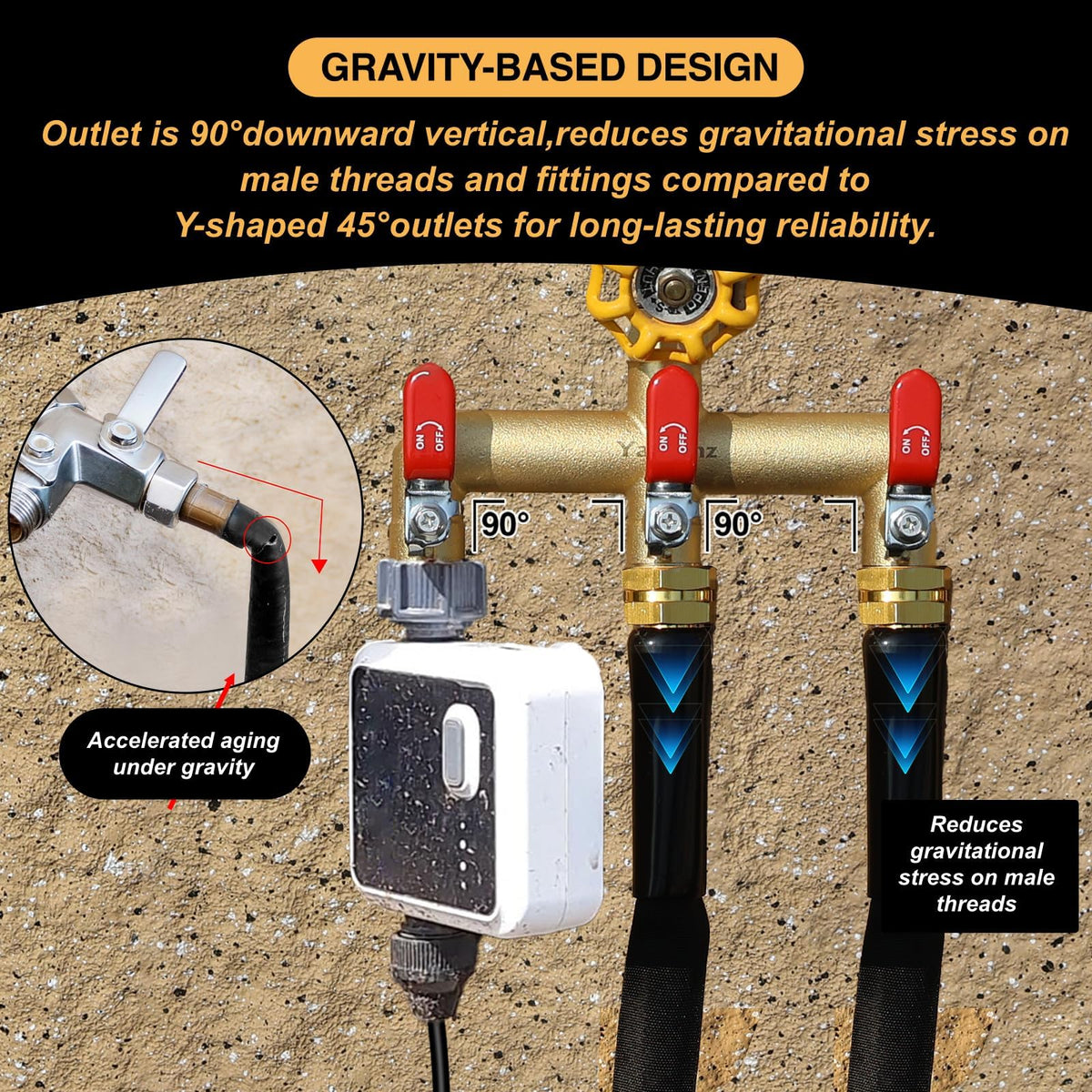 Yayamz UV resistant brass body resists sun and hard water corrosion.