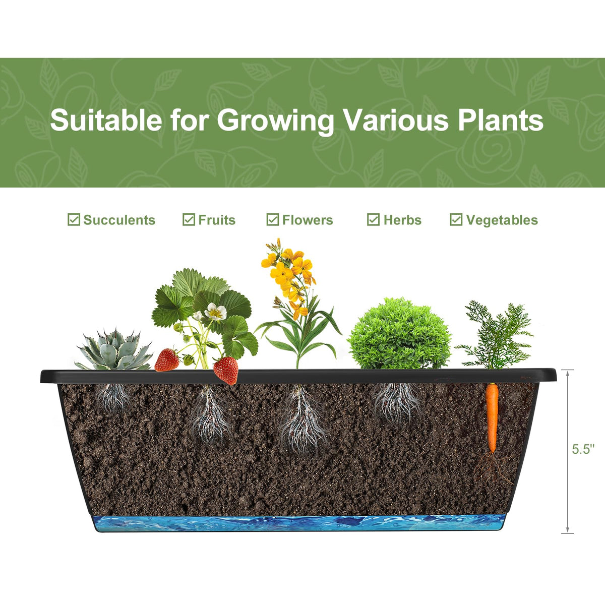 YBING drainage holes and bottom tray prevent waterlogging and store reserve water