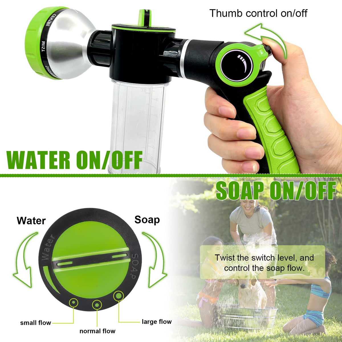YCCOKJJ dog bathing brush included for gentle massage during baths.