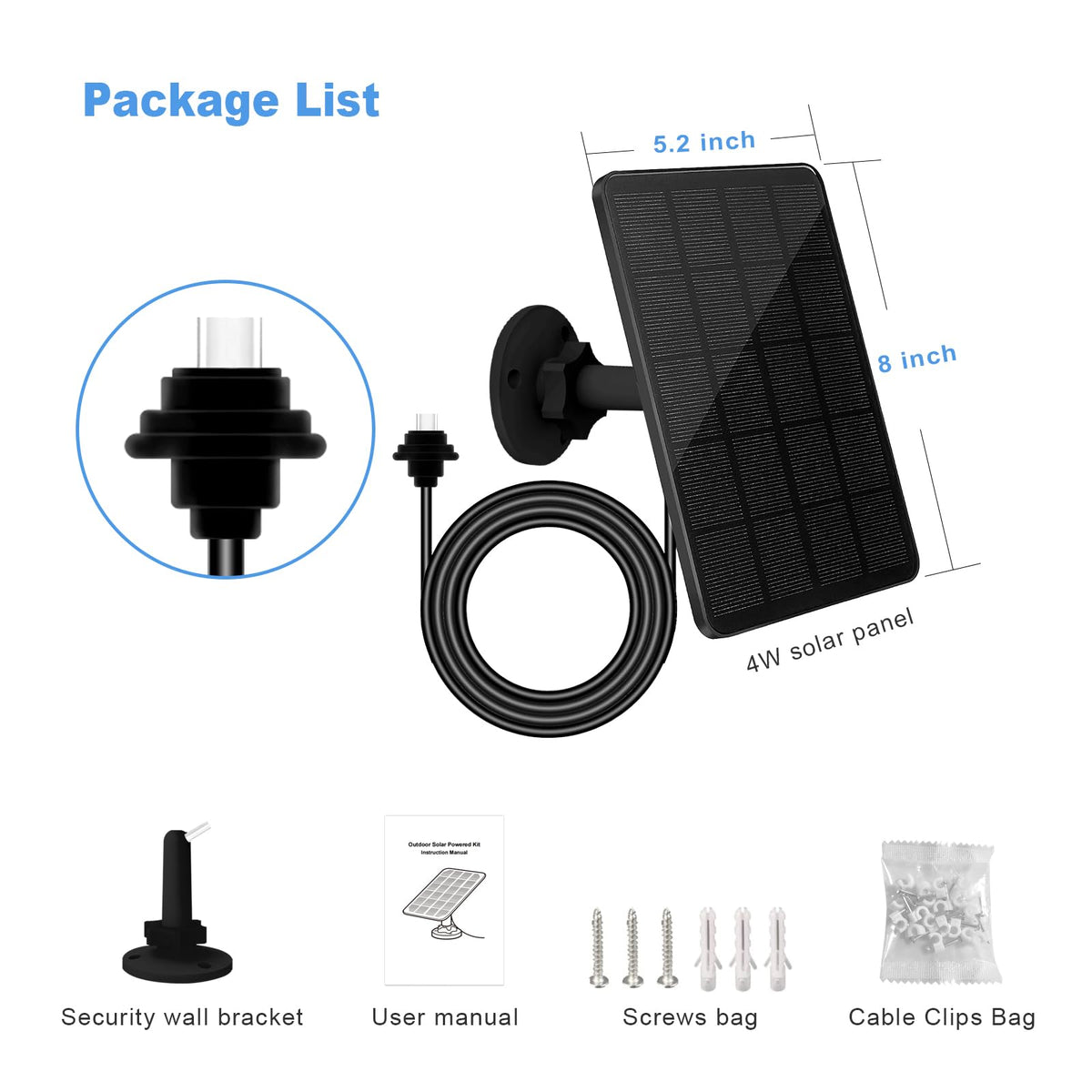 YCTechCam weatherproof solar panel bundle for outdoor security cameras.