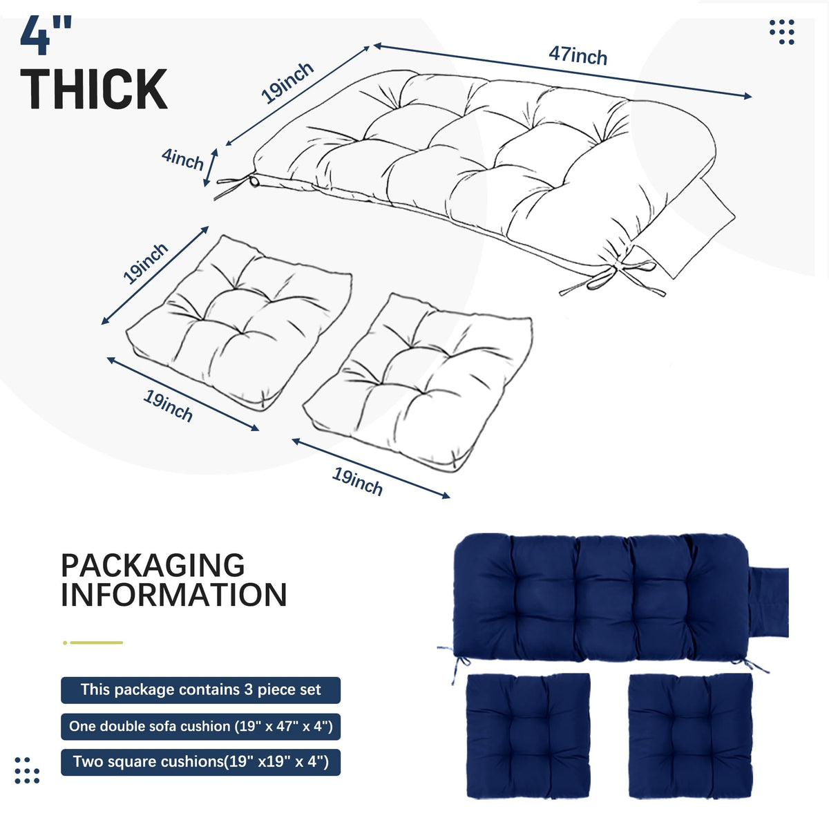 Yddsky two-piece wicker chair cushions in navy for patio seating.