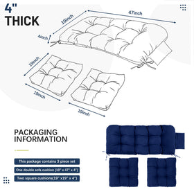 Yddsky two-piece wicker chair cushions in navy for patio seating.