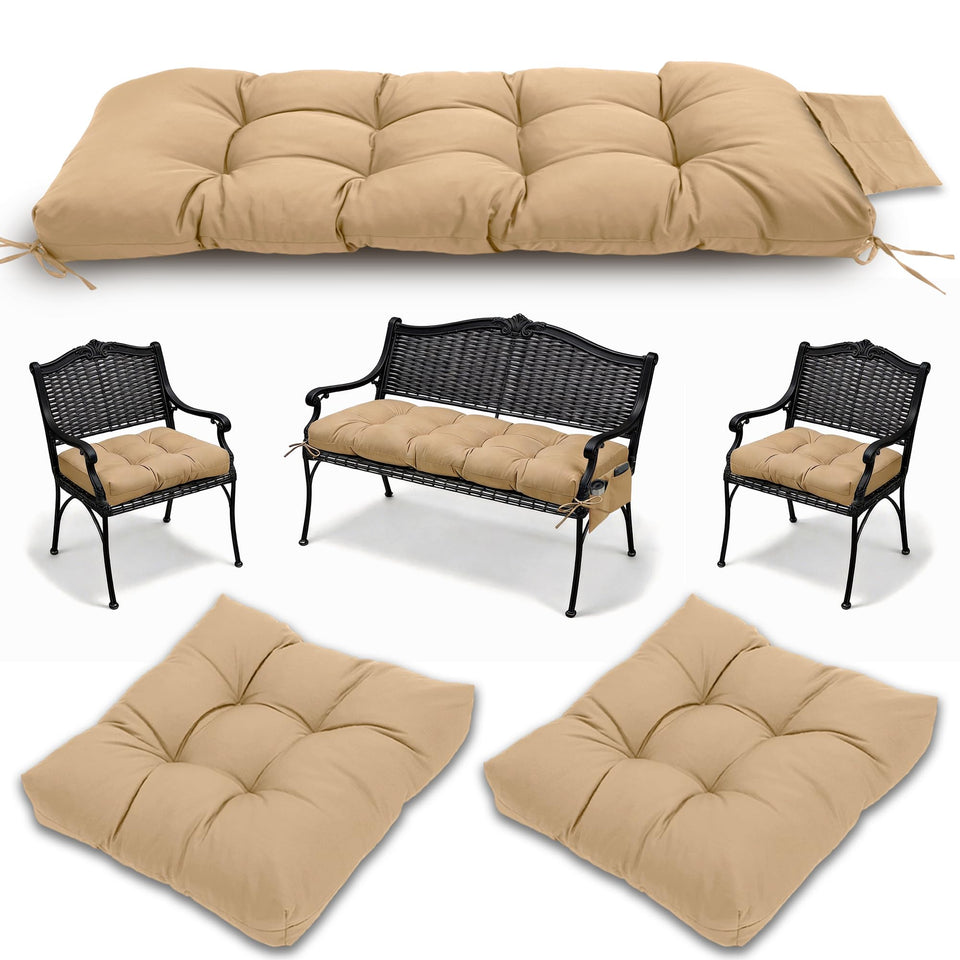 Yddsky 3pc wicker cushions set on outdoor furniture for all-weather comfort.
