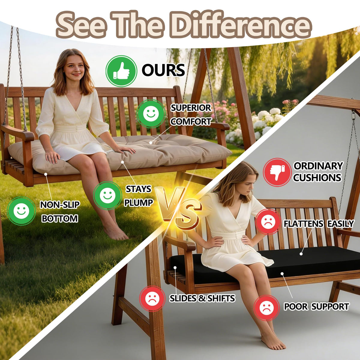Yddsky 59-inch bench cushion top view shows fabric options for indoor or outdoor decor