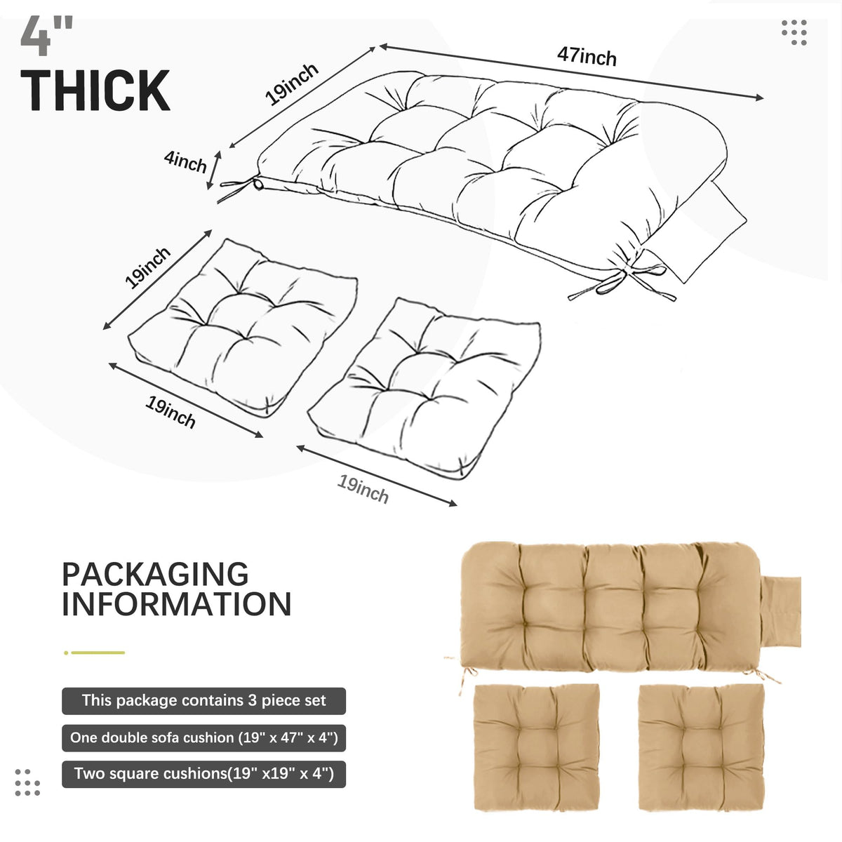 Yddsky bench seat cushion 47x19 fits 44–51 inch wicker benches.