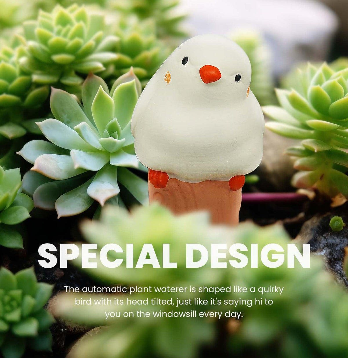 YFDB tilted bird head design adds whimsy to windowsills and shelves