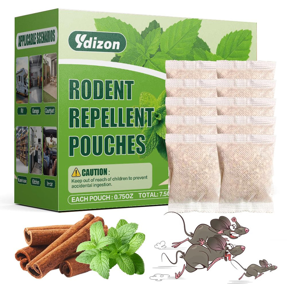 Ydizon mouse and rat deterrent pouches pack demonstrates mint-scent barrier for indoor use.