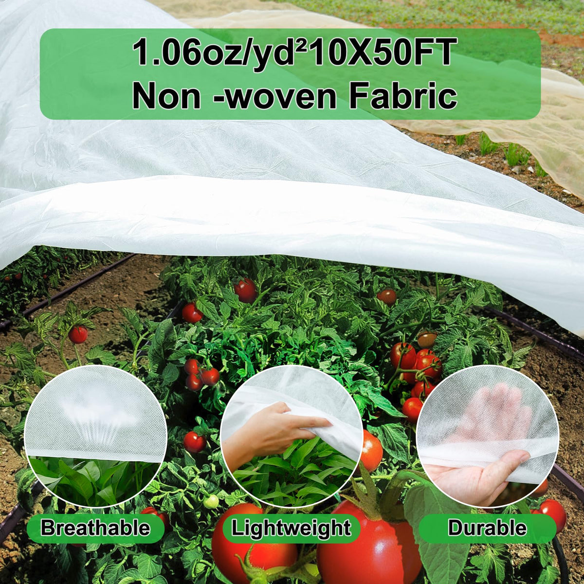 YDSL floating row cover over a garden bed shields plants while letting air and water through.