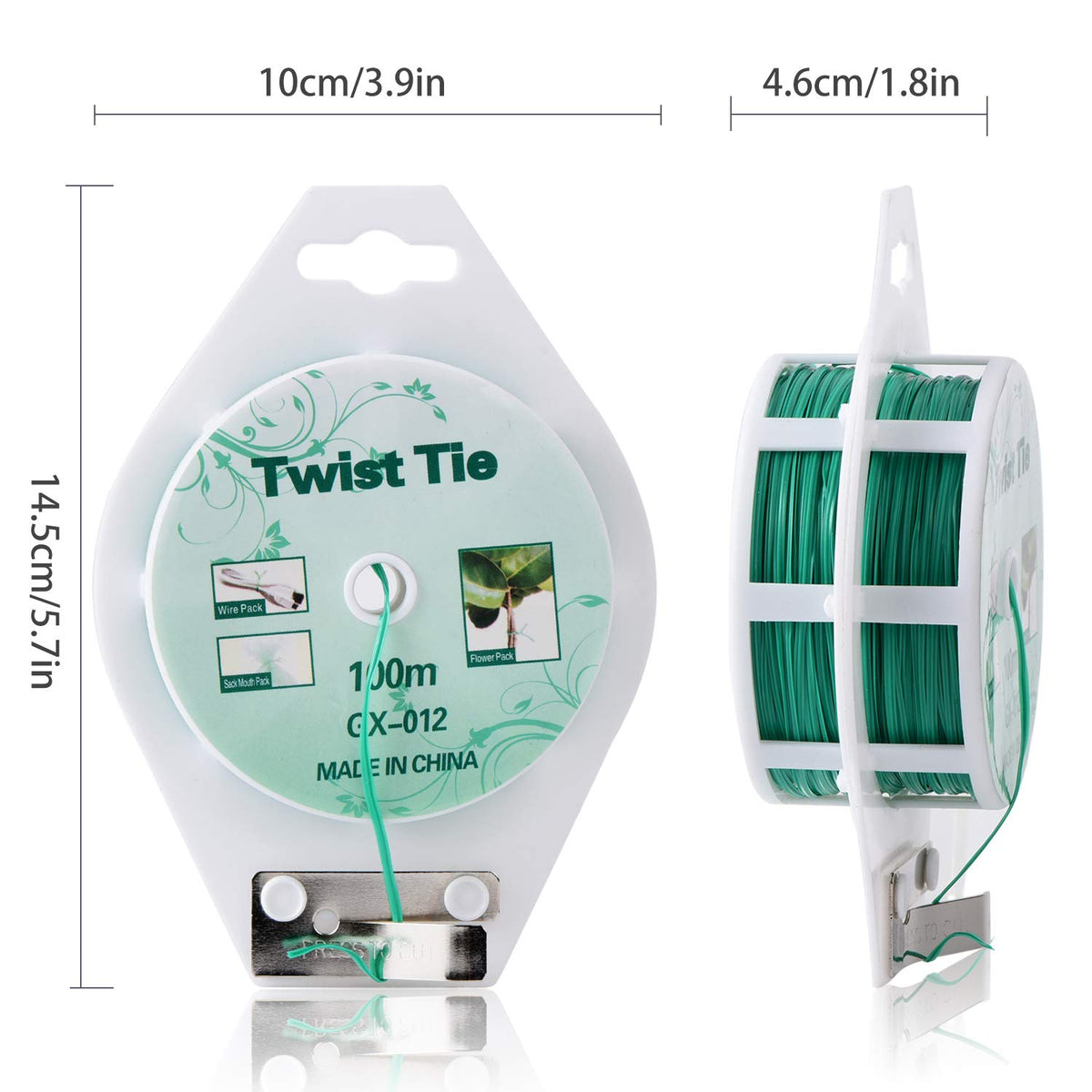 YDSL green twist ties with built-in cutter in action