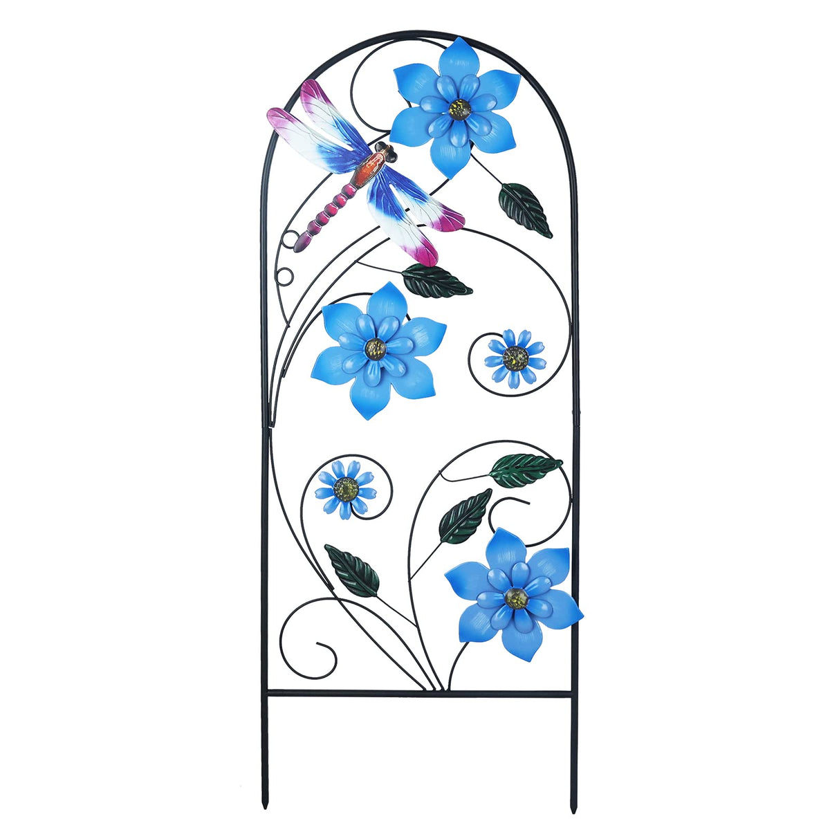 YEAHOME garden stake with flowers and dragonflies boosts curb appeal.