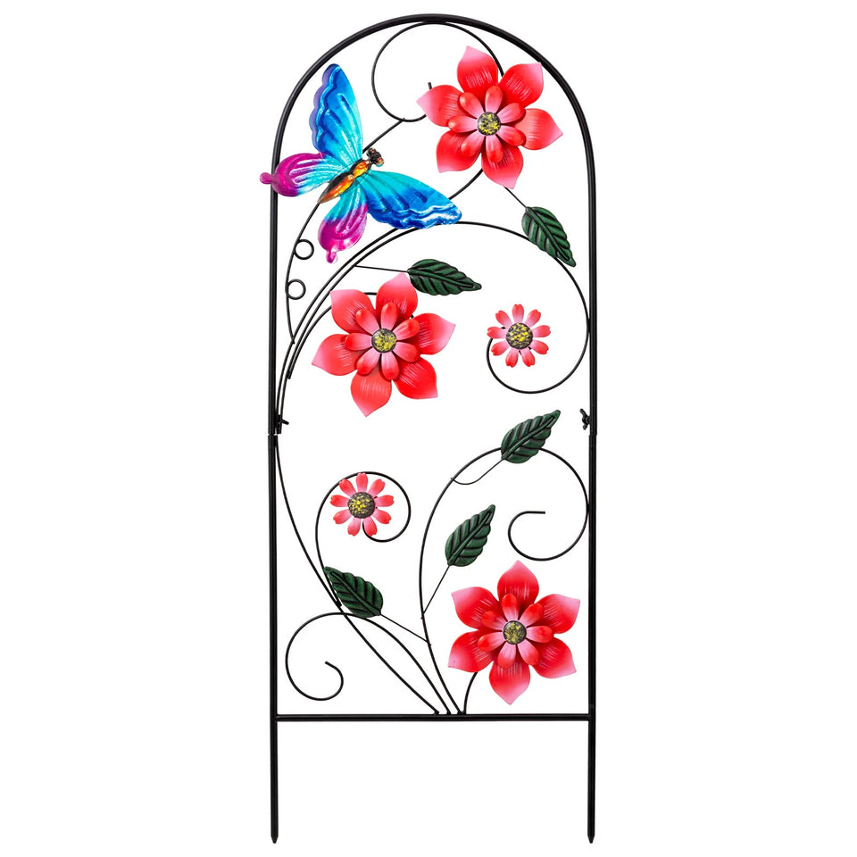 YEAHOME 33-inch decorative garden stake with flowers and butterflies for vibrant yard display.