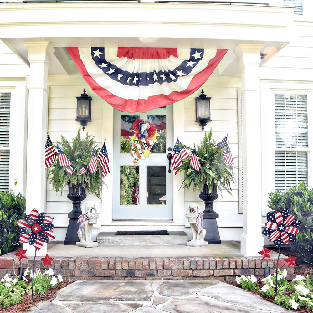YEAHOME two-pack patriotic stakes suitable for planters and lawns.