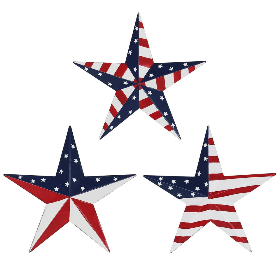 YEAHOME three-piece patriotic wall art with red, white, and blue stars for outdoors.