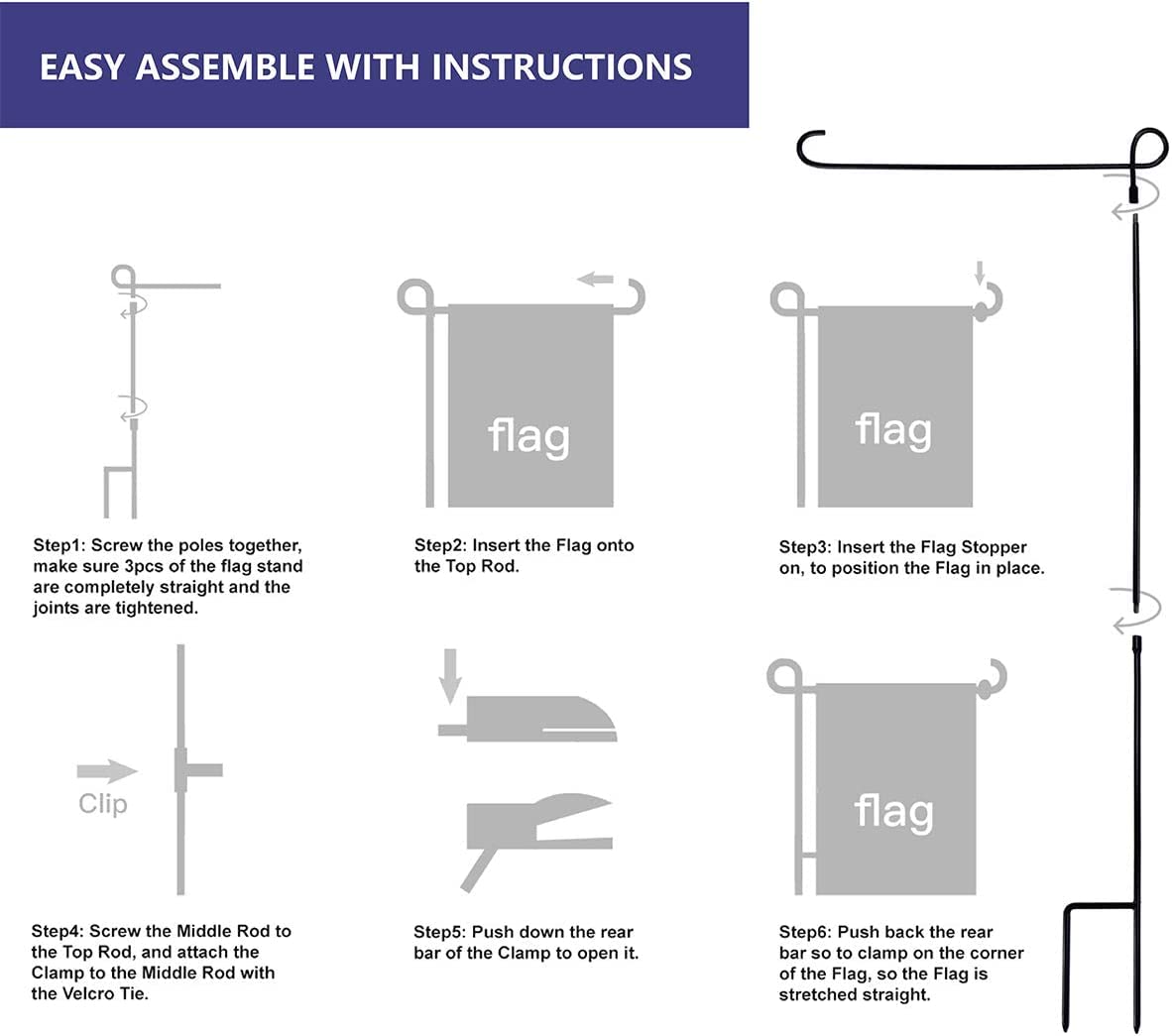 Tiger clip on YEAHOME stand keeps flag securely attached and aligned