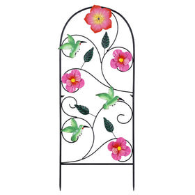 YEAHOME hummingbird stake with pink hibiscus blooms enhances spring curb appeal