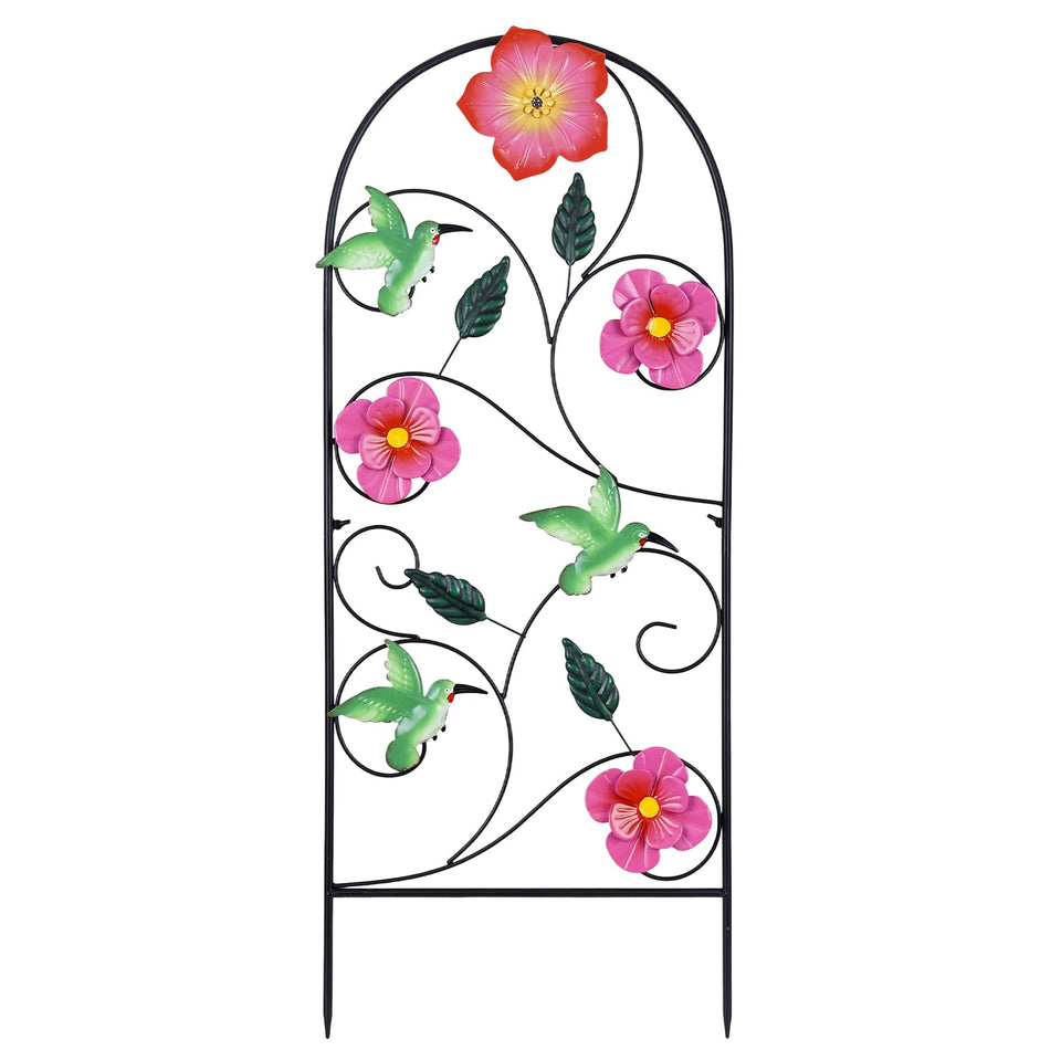 YEAHOME hummingbird stake with pink hibiscus blooms enhances spring curb appeal