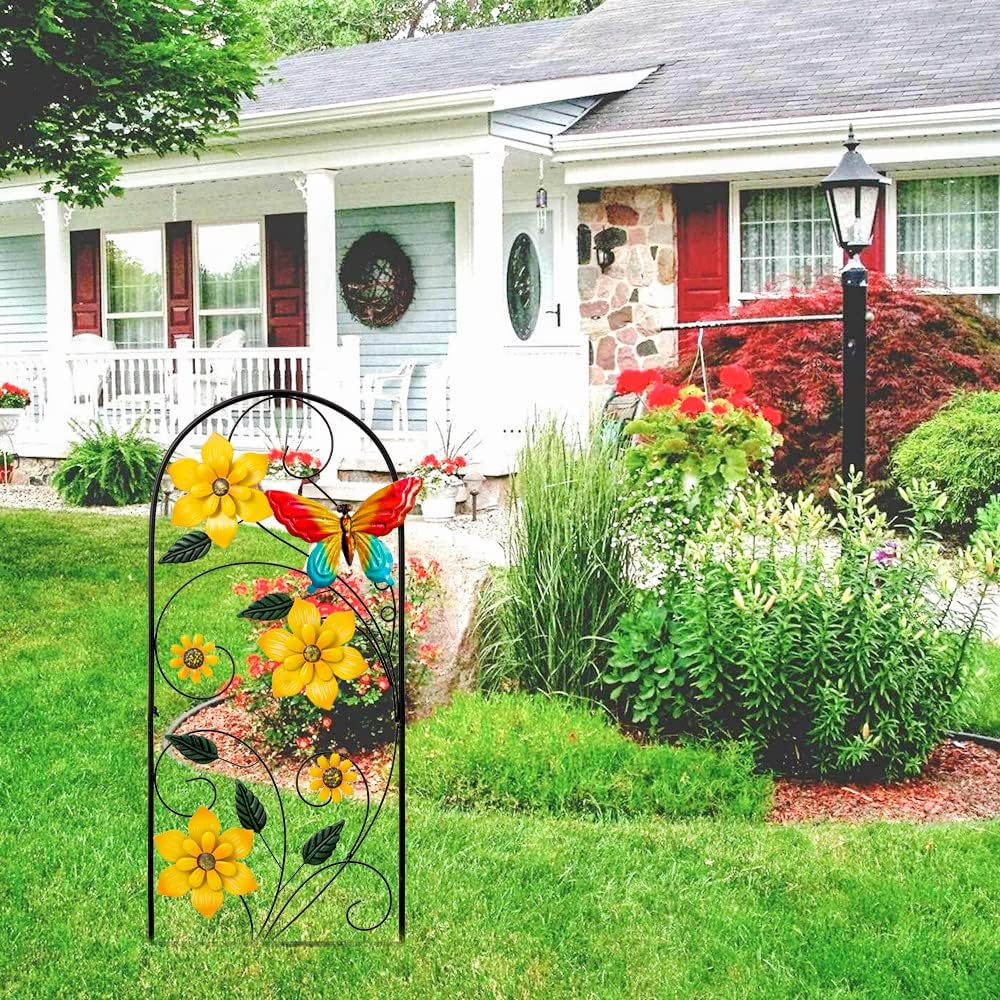 YEAHOME metal yard art flower-butterflies stake with durable color