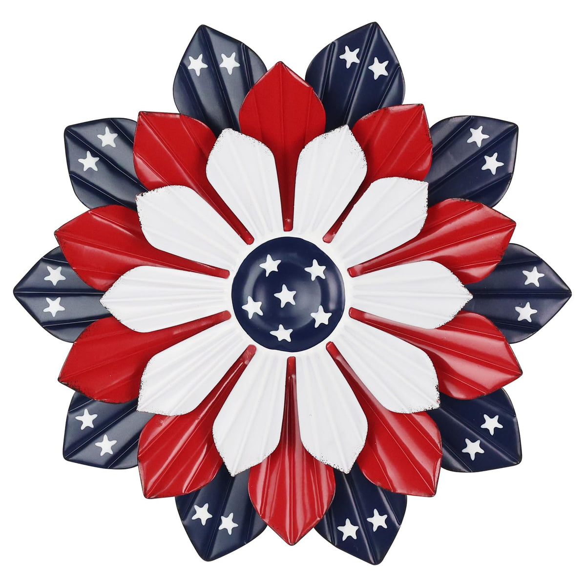 YEAHOME patriotic metal flower wall art for outdoor use adds lasting color to porches.