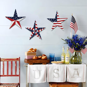 YEAHOME outdoor metal wall art with blue-red-white stars for garden or porch.