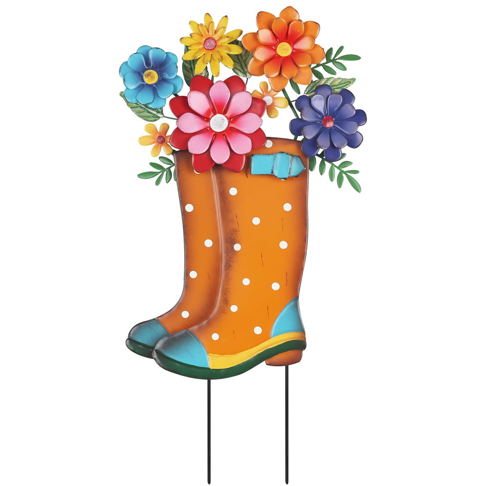 YEAHOME rain boot garden stake with flowers brightens outdoor spaces